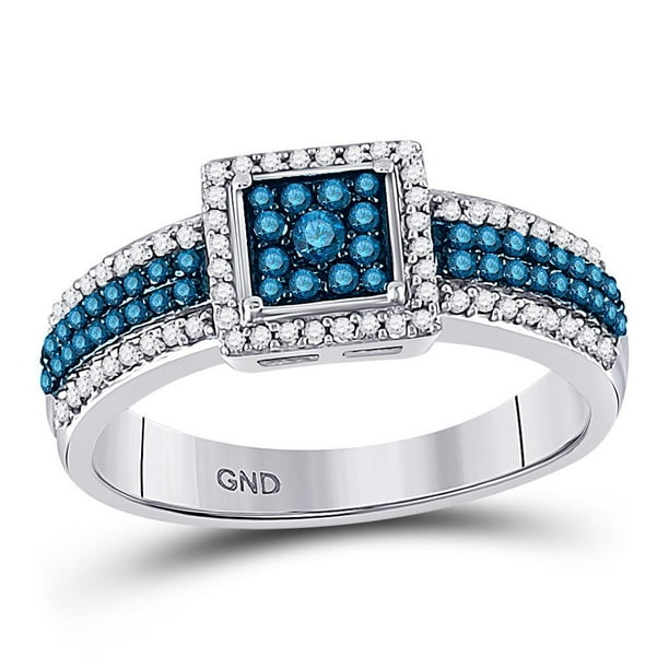 Sterling Silver Round Blue Diamond Double Star Ring 0.15 Cttw Sterling Silver Round Blue Diamond Double Star Ring 0.15 Cttw